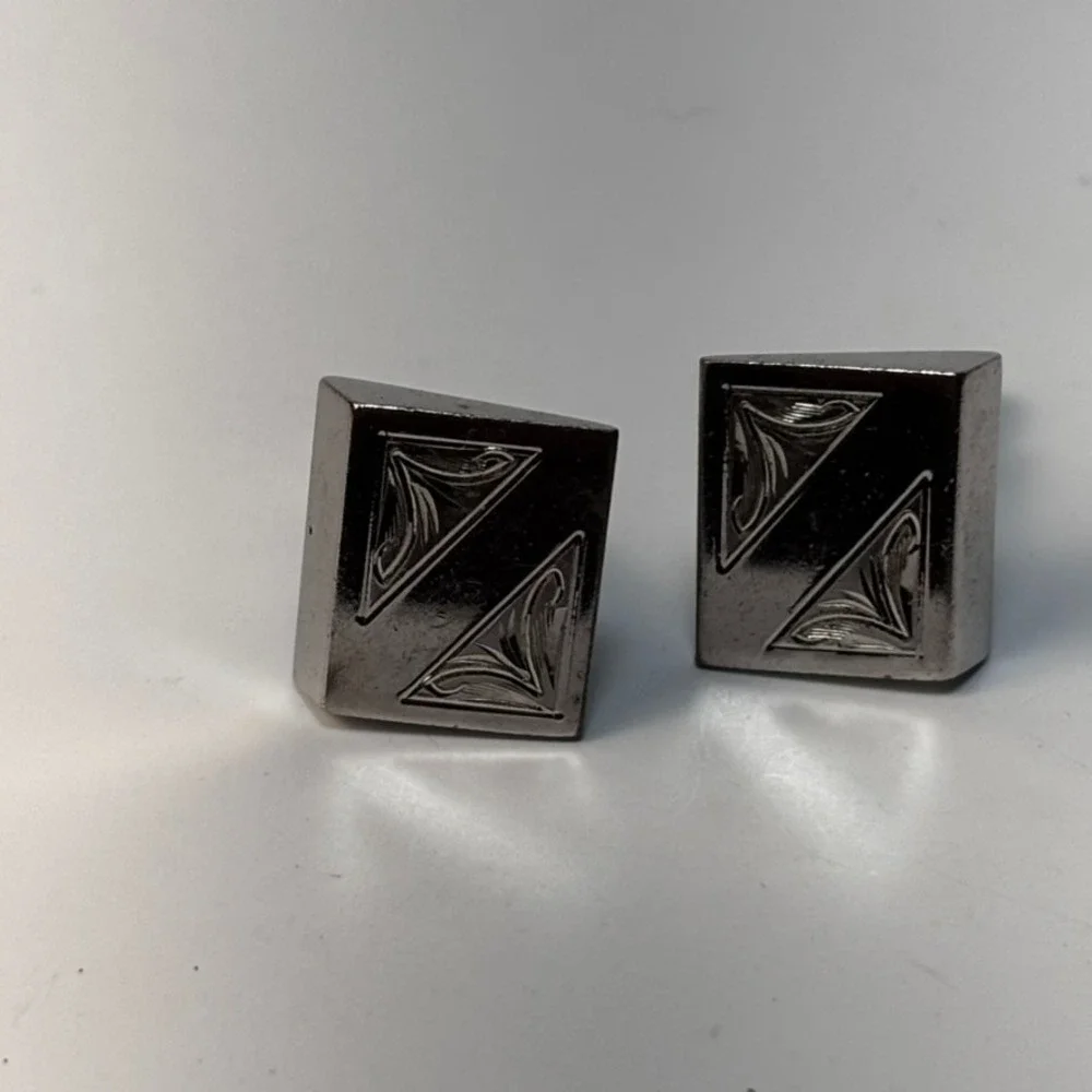 Vintage‎ Cuff Links Silver Tone Art Deco Decor